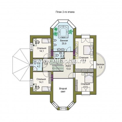 «Каменный остров» - проект дома с цокольным этажом, эркером, гостиная со вторым светом - превью план дома