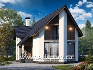 «Якорь» - проект дома с мансардой, с террасой оригинальной формы, в скандинавском стиле