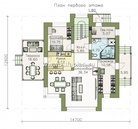 «Арктур» - проект дома с мансардой, из газобетона, с сауной и с террасой, современный стиль - превью план дома