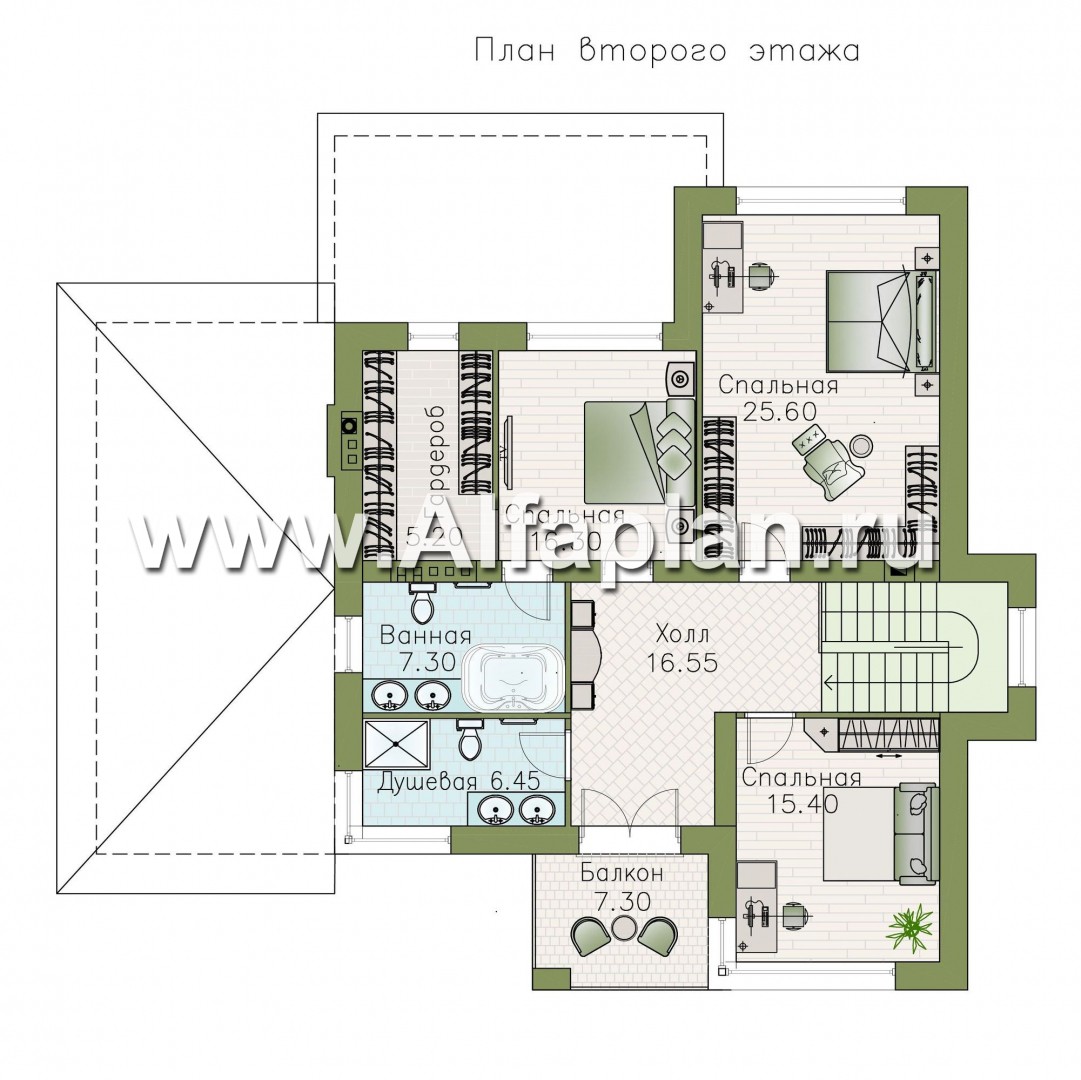 Проекты домов Альфаплан - «Формула успеха» - современный коттедж с угловыми окнами - изображение плана проекта №2