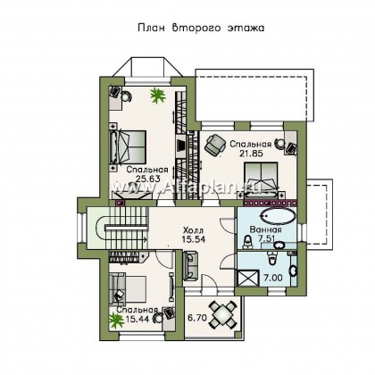 «Репутация»- проект двухэтажного дома из кирпича, планировка с эркером и с цокольным этажом, английском стиле - превью план дома