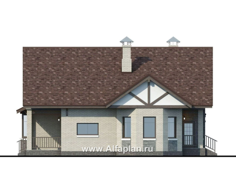 «Зальцбург»- проект дома с фото, с мансардой, с балконом и с террасой, план с кабинетом на 1 эт, в немецком стиле, навес на 1 авто - превью фасада дома