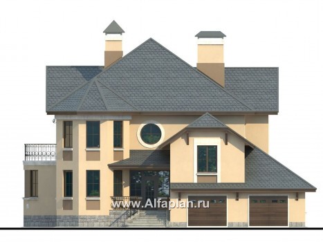 «Амбиент» - красивый проект двухэтажного дома с эркером и с террасой, открытая планировка, с гаражом на 2 авто - превью фасада дома