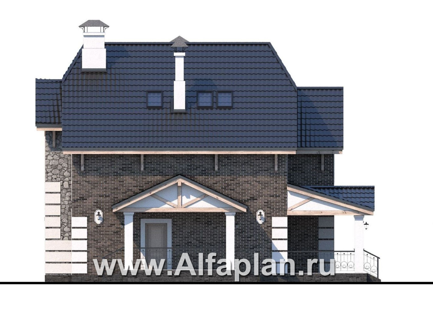 Проекты домов Альфаплан - «Ясная поляна»- коттедж для большой семьи с гаражом и бильярдной - изображение фасада №3