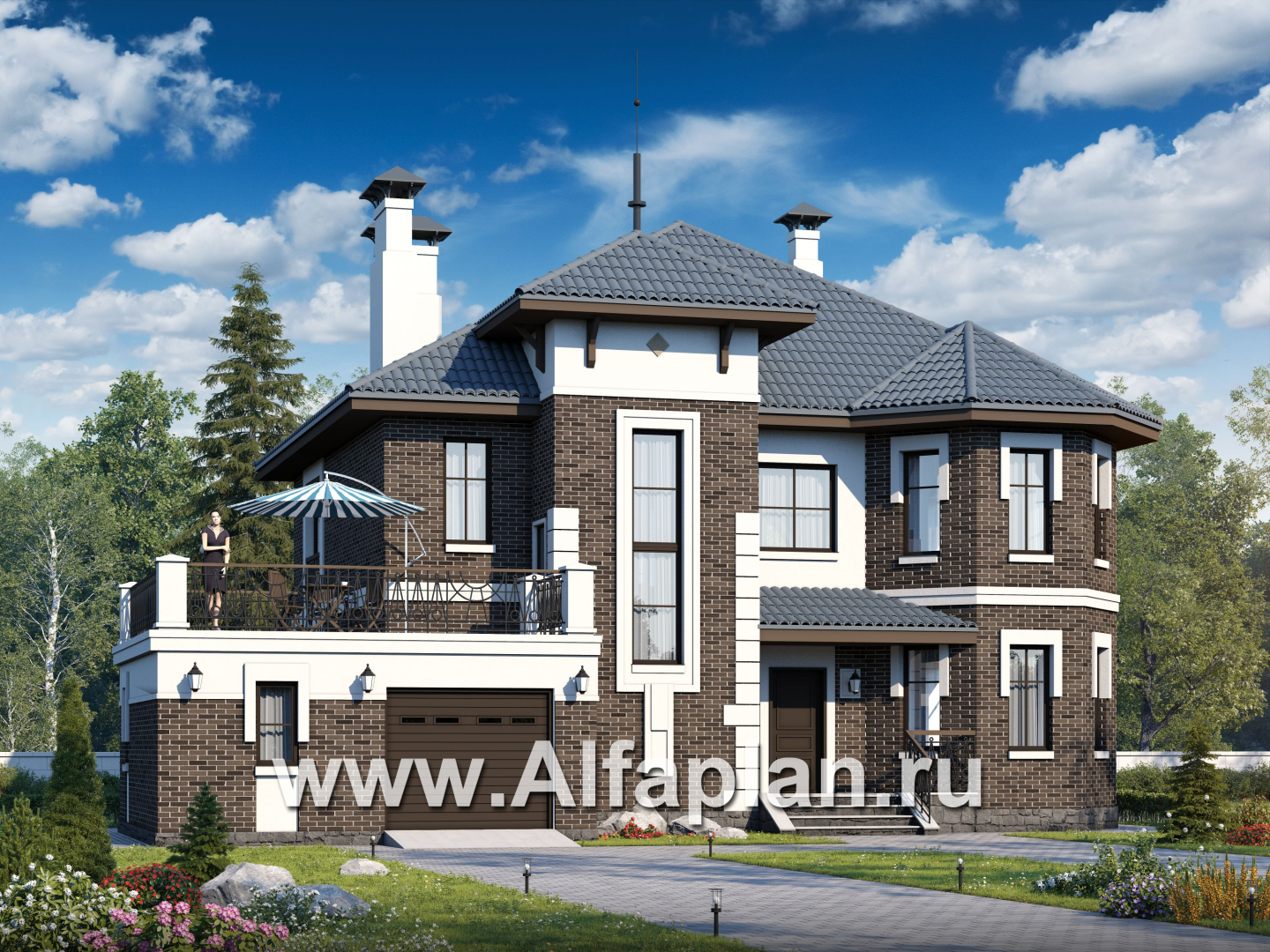 Проекты домов Альфаплан - «Феникс» - комфортабельный  коттедж с террасой - основное изображение