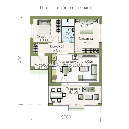 Проекты домов Альфаплан - «Виньон» - проект дачного дома с большой террасой - превью плана проекта №1