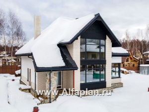 «Альтаир» - проект дома с мансардой, из кирпича или газобетона, с террасой, современный стиль