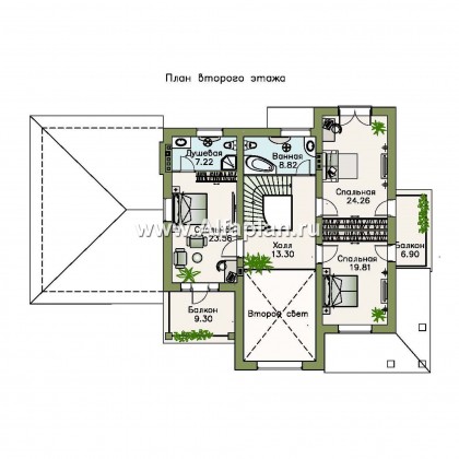 «Голицын» - проект двухэтажного дома, с двусветной гостиной и с террасой, в стиле модерн и гаражом на 2 авто - превью план дома
