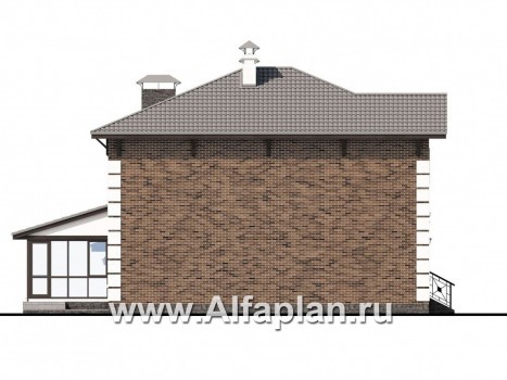Проекты домов Альфаплан - «Седьмая высота» - стильный коттедж с гаражом и просторной верандой - превью фасада №3