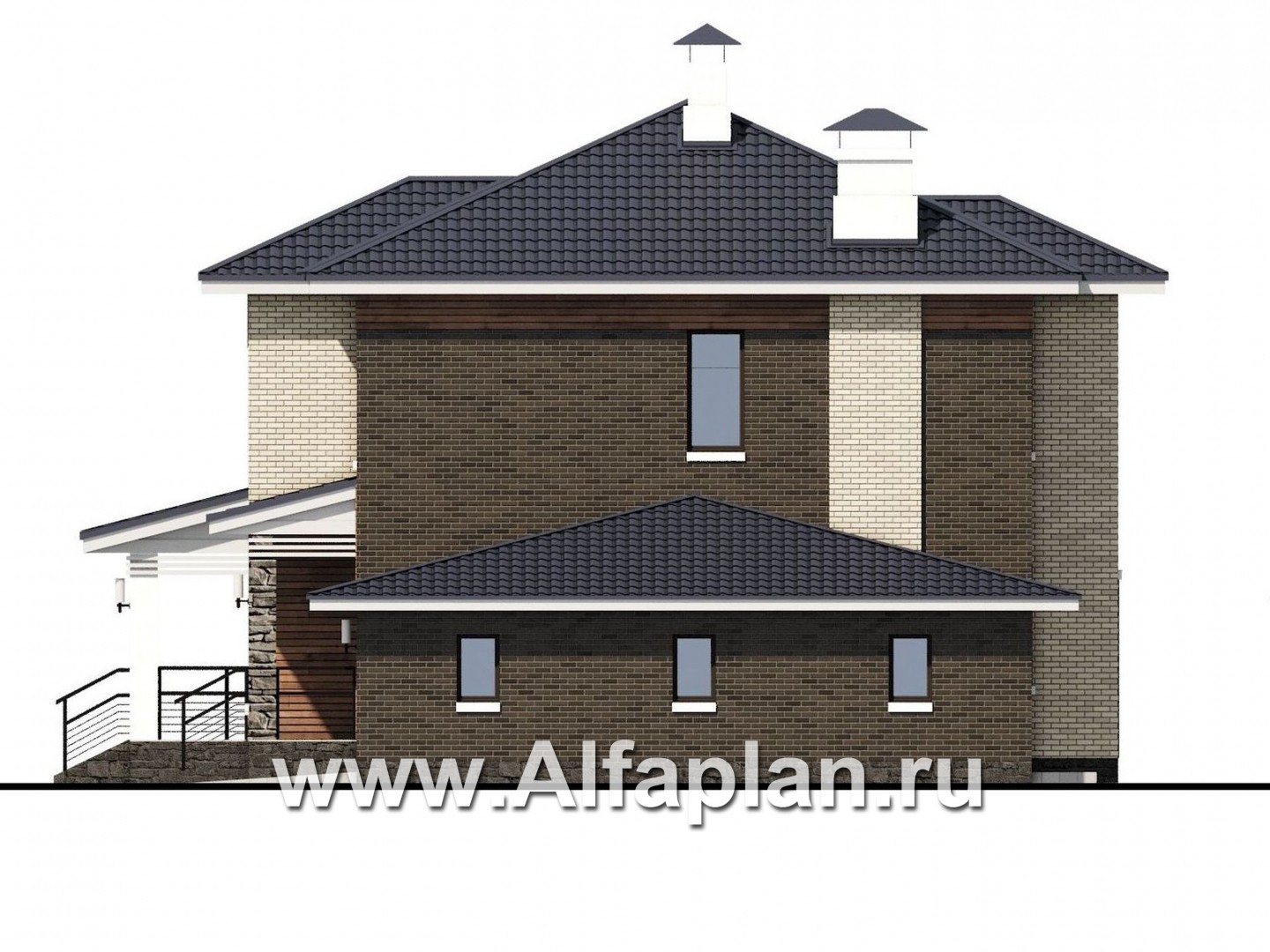 Проекты домов Альфаплан - «Светлая полоса» - современный двухэтажный коттедж с гаражом и верандой - изображение фасада №2