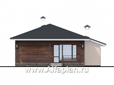 «Каллиопа» - проект одноэтажного дома, 3 спальни, с террасой и с гаражом, в современном стиле - превью фасада дома