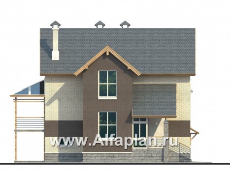«Экспрофессо» - проект трехэтажного дома, с гаражом и сауной, цокольный этаж на уровне земли - превью фасада дома