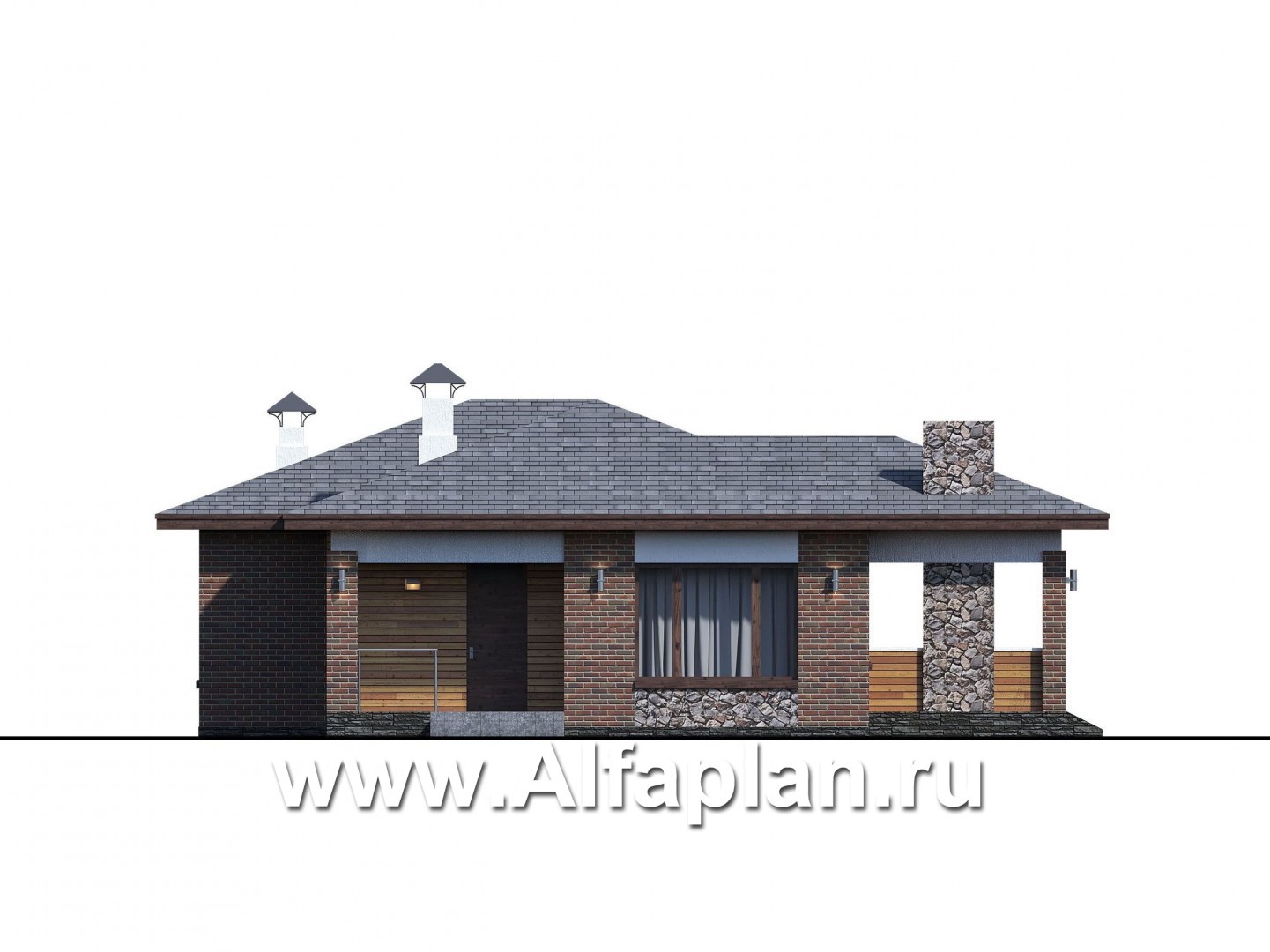 Проекты домов Альфаплан - «Притяжение» - одноэтажный дом с тремя спальнями - изображение фасада №1
