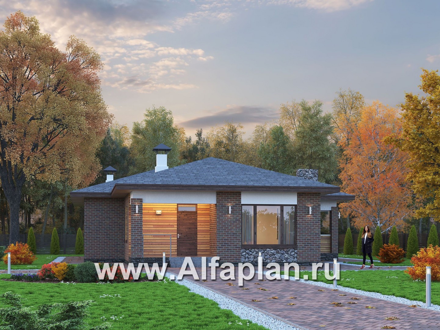 Проекты домов Альфаплан - «Притяжение» - одноэтажный дом с тремя спальнями - основное изображение