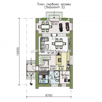 «Барн» - проект дома с мансардой, современный стиль барнхаус, с сауной, с террасой и балконом - превью план дома