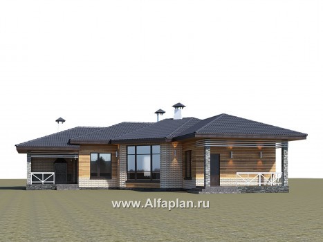 Проекты домов Альфаплан - "Ореол" - проект углового одноэтажного дома с террасой - превью дополнительного изображения №1