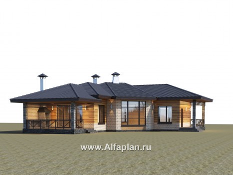 Проекты домов Альфаплан - "Ореол" - проект углового одноэтажного дома с террасой - превью дополнительного изображения №2