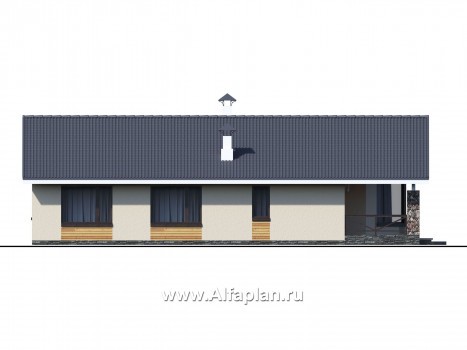 «Вектор Плюс» - проект одноэтажного дома, с эркером и с террасой, с сауной, 3 спальни - превью фасада дома