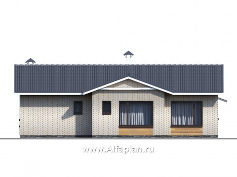 «Вектор» - проект одноэтажного дома, планировка дома с эркером и с террасой, с островным камином - превью фасада дома