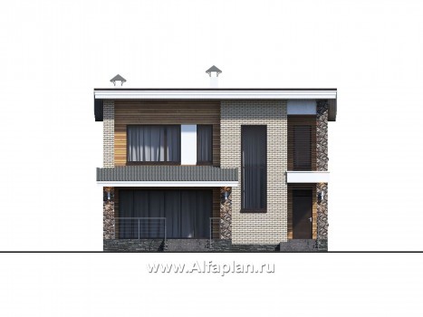 Проекты домов Альфаплан - «Эрго» - проект компактного дома 10х10м с односкатной кровлей - превью фасада №1