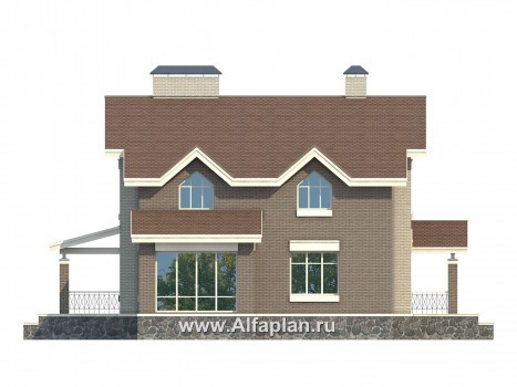 Проект двухэтажного дома из кирпича, с биллиардной и спорзалом в цокольном этаже - превью фасада дома