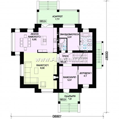 Проект двухэтажного дома из кирпича, с биллиардной и спорзалом в цокольном этаже - превью план дома
