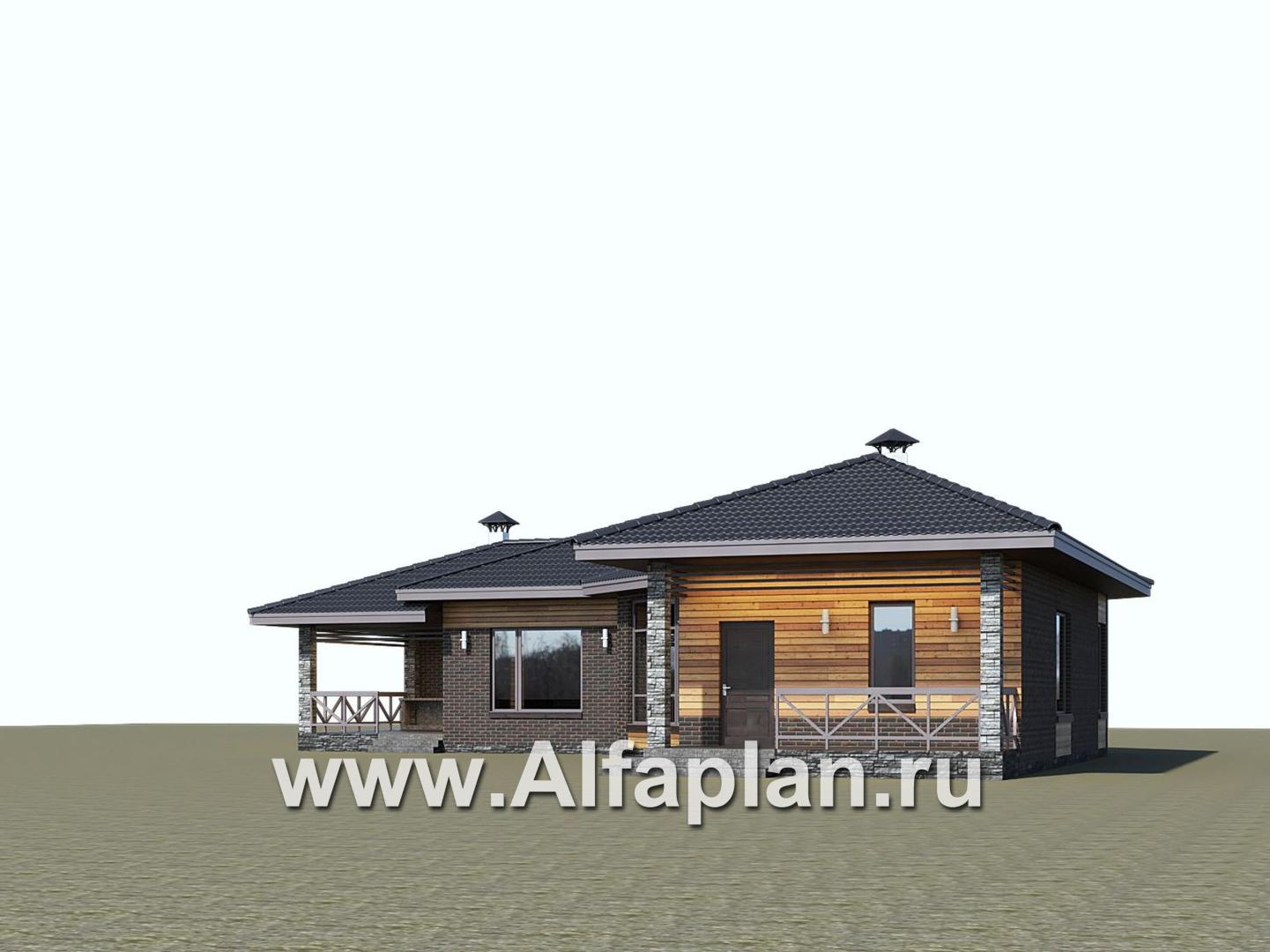 Проекты домов Альфаплан - «Квазар» - проект одноэтажного дома с диагональным планом - дополнительное изображение №2