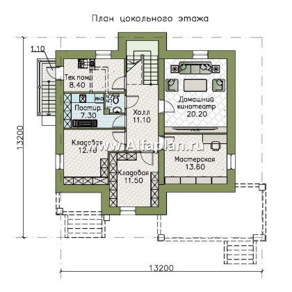 «Серотонин» - проект двухэтажного дома, в стиле хай-тек, с террасой и балконом, с цокольным этажом - превью план дома