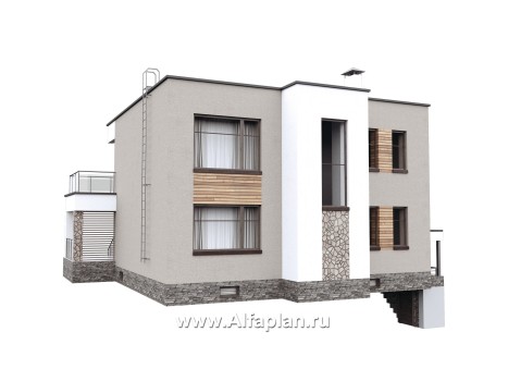 «Серотонин» - проект двухэтажного дома, в стиле хай-тек, с террасой и балконом, с цокольным этажом - превью дополнительного изображения №2