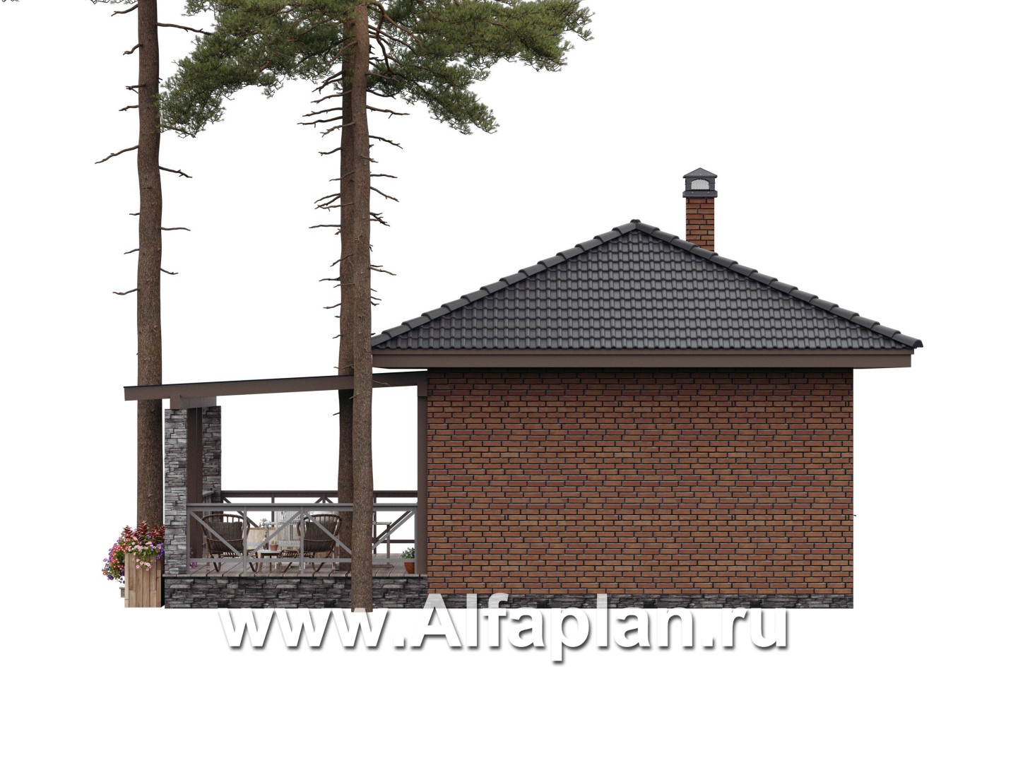 Проект бани, каркасный дом, с большой террасой  - дизайн дома №6