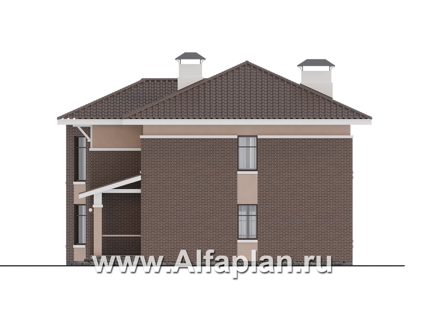 Проекты домов Альфаплан - "Вермеер" - проект двухэтажного дома с эркером и лестницей в гостиной - изображение фасада №2