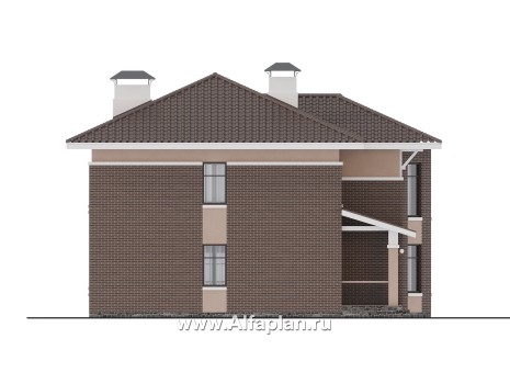 Проекты домов Альфаплан - "Вермеер" - проект двухэтажного дома с эркером и лестницей в гостиной - превью фасада №3