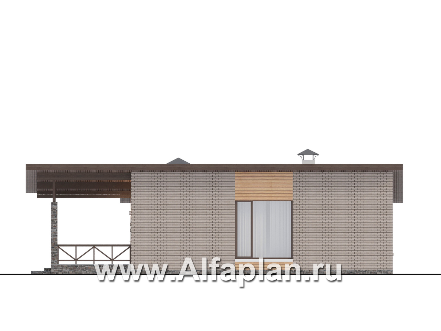 Проекты домов Альфаплан - "Стрелец" -проект современного одноэтажного дома с односкатной крышей - изображение фасада №2