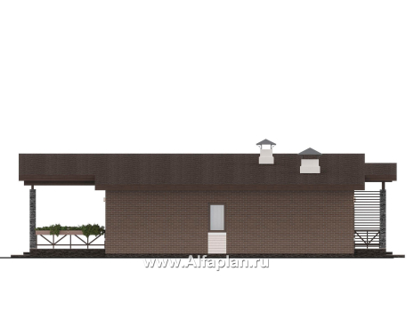 «Стрелец» -проект современного одноэтажного дома с террасой со стороны входа, с односкатной крышей - превью фасада дома