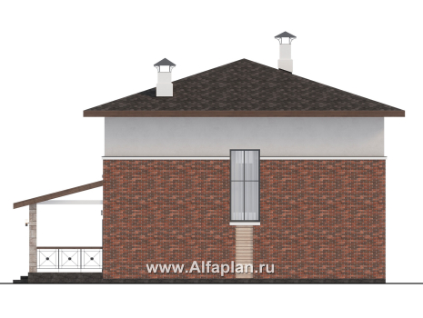 Проекты домов Альфаплан - "Остров сокровищ" - проект комфортного, простого дома из газобетона, с террасой со стороны главного фасада  - превью фасада №2