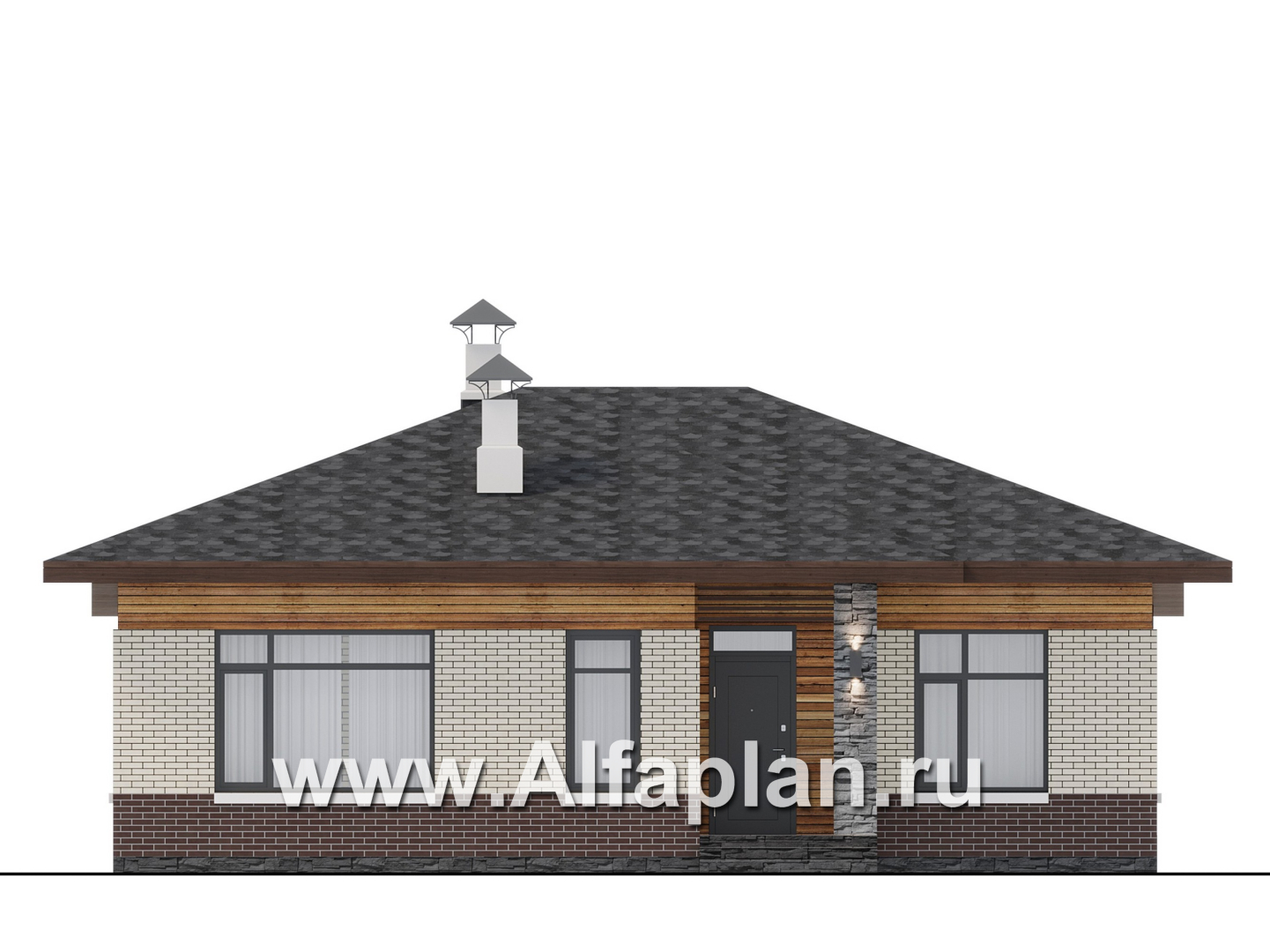 «Перламутр» - проект одноэтажного дома из газобетона, с террасой, 2 спальни - фасад дома