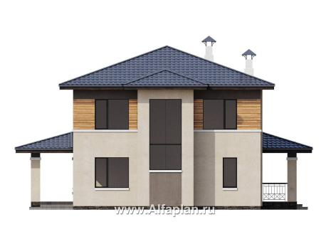«Монтана» - проект двухэтажного дома из кирпича, со вторым светом и с террасой, в стиле Райта - превью фасада дома