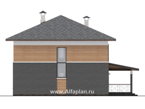 «Отрадное» - проект двухэтажного дома из газобетона, в стиле Райта, с террасой на главном фасаде - превью фасада дома