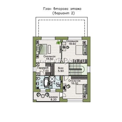 «Ладога» - проект двухэтажного дома из газобетона, в современном стиле, с террасой, отличная планировка - превью план дома