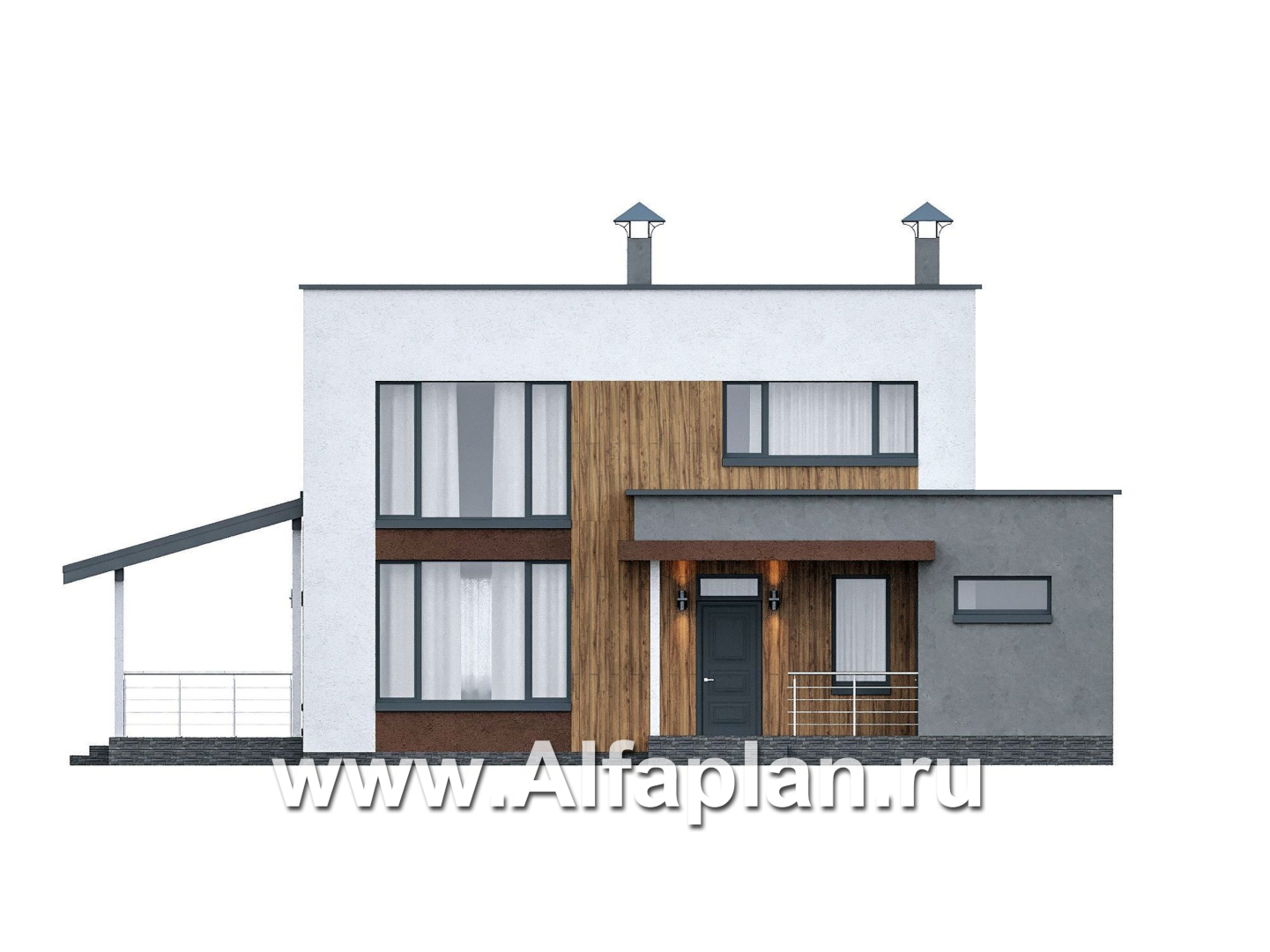 «Коронадо» - проект дома, 2 этажа, с террасой сбоку и плоской крышей, мастер спальня, в стиле хай-тек - фасад дома