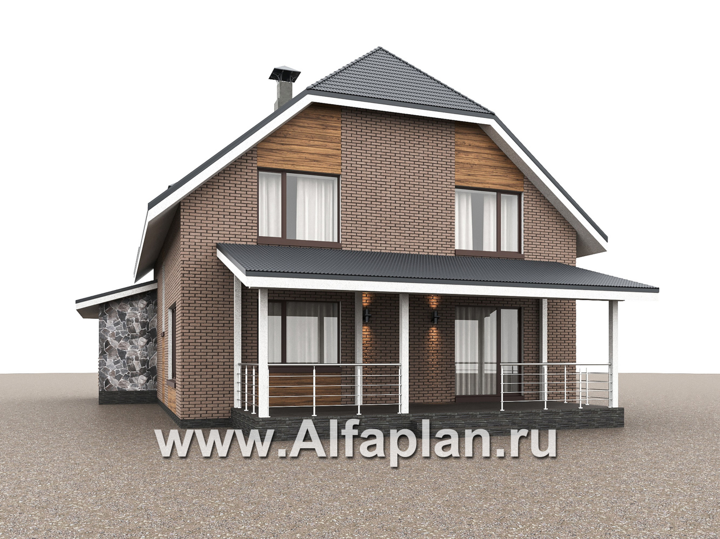 «Династия» - проект дома с мансардой, с террасой, мастер спальня - дизайн дома №2