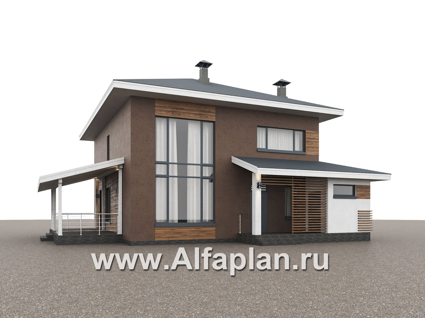 «Чистая линия» - проект дома, 2 этажа, с двусветной гостиной, с террасой, в современном стиле - дизайн дома №2