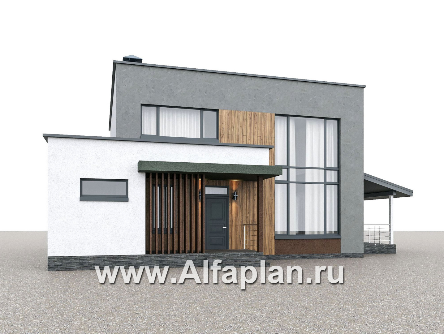 «Коронадо» - проект дома, 2 этажа, со вторым светом гостиной, с террасой и плоской крышей, в стиле хай-тек - дизайн дома №2