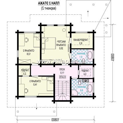 Проект двухэтажного дома из клееного бруса, планировка со спальней на 1 эт, с террасой - превью план дома