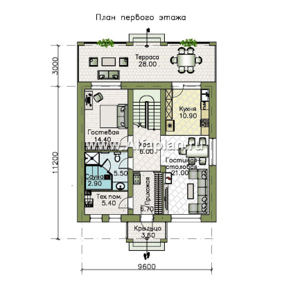 «Невада» - проект двухэтажного дома из газобетона, с террасой, в стиле Райта - превью план дома