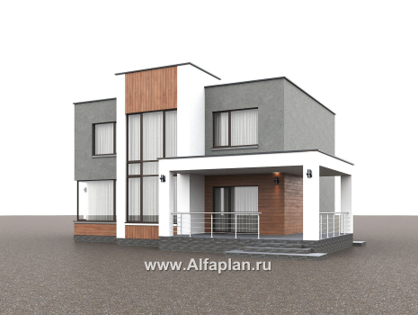 «Селектум» - красивый проект двухэтажного дома, планировка с мастер спальней, двусветная столовая, плоская крыша, в стиле минимализм - превью дополнительного изображения №1