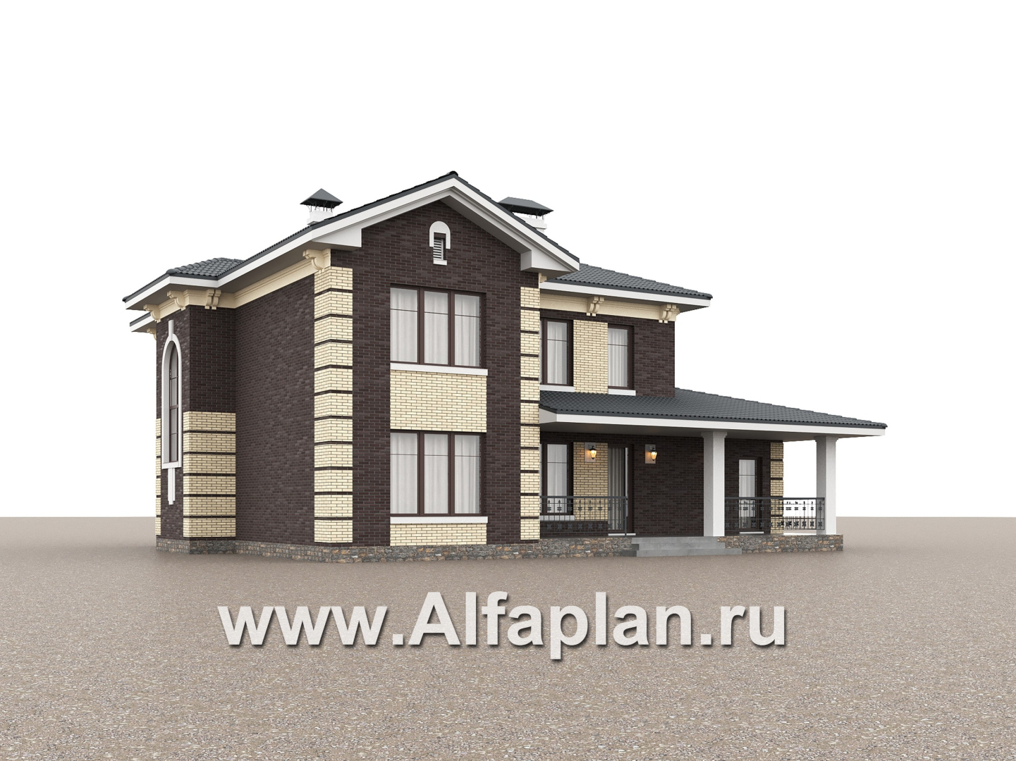 «Репутация» - красивый проект двухэтажного дома из газобетона, планировка с эркером и сауной, в английском стиле - дизайн дома №3