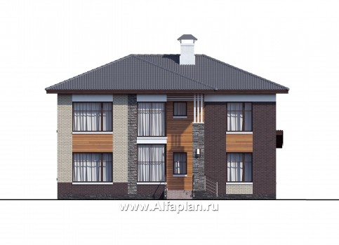 «Ренуар» - проект двухэтажного дома из газобетона, планировка с двумя спальнями на 1 эт, и террасой - превью фасада дома