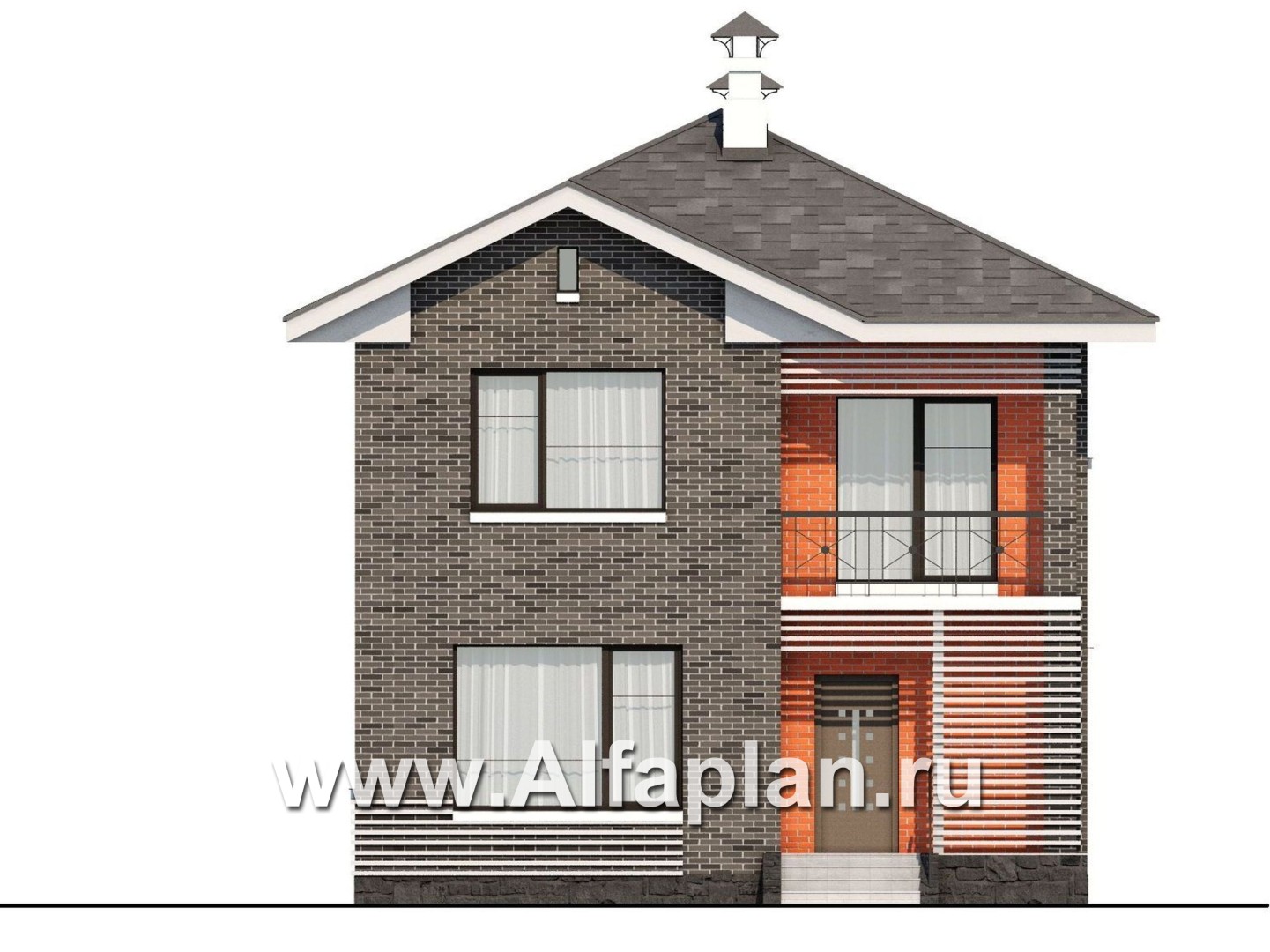 Проекты домов Альфаплан - Кирпичный дом «Серебро» для небольшой семьи - изображение фасада №1