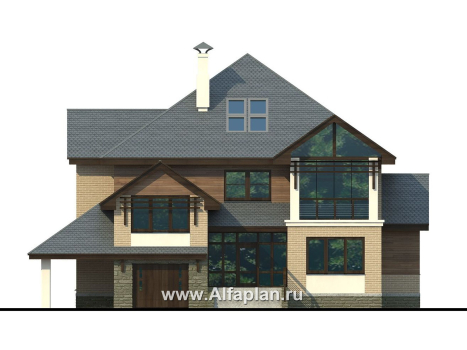 Проекты домов Альфаплан - «Современник» с панорамными окнами - превью фасада №1